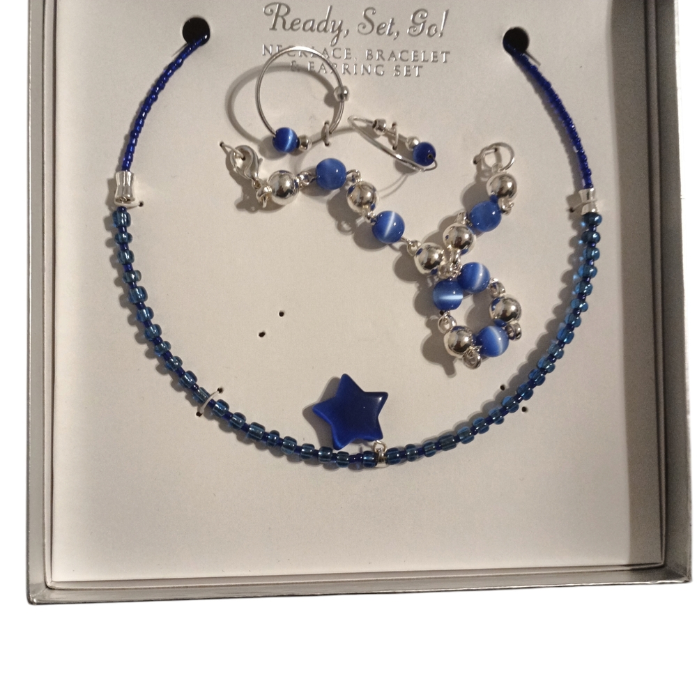 Blue and Silver Necklace Set with Elegant Beads